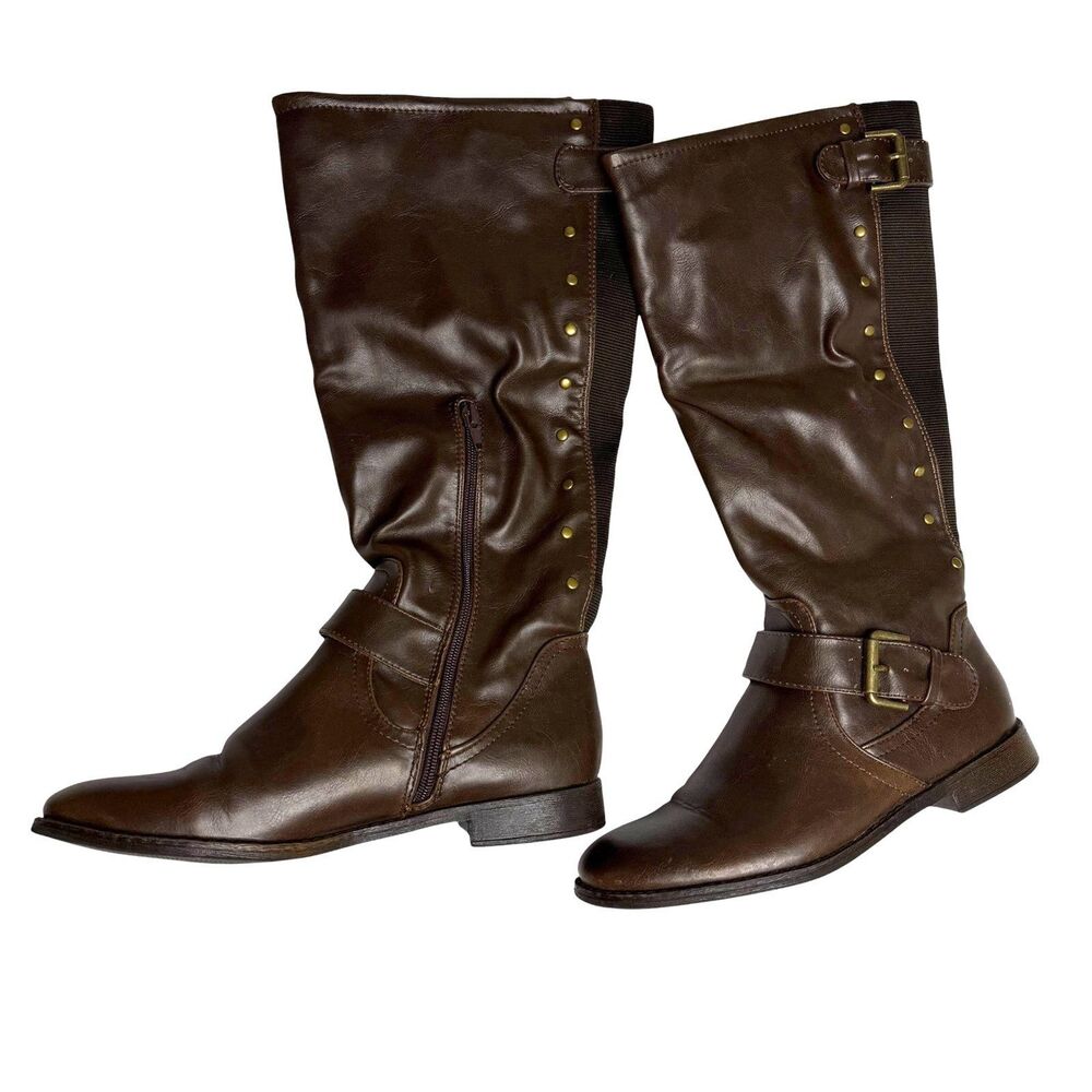Pink & Pepper JR Zoomin Boots Studded Faux Leather Womens Brown 9